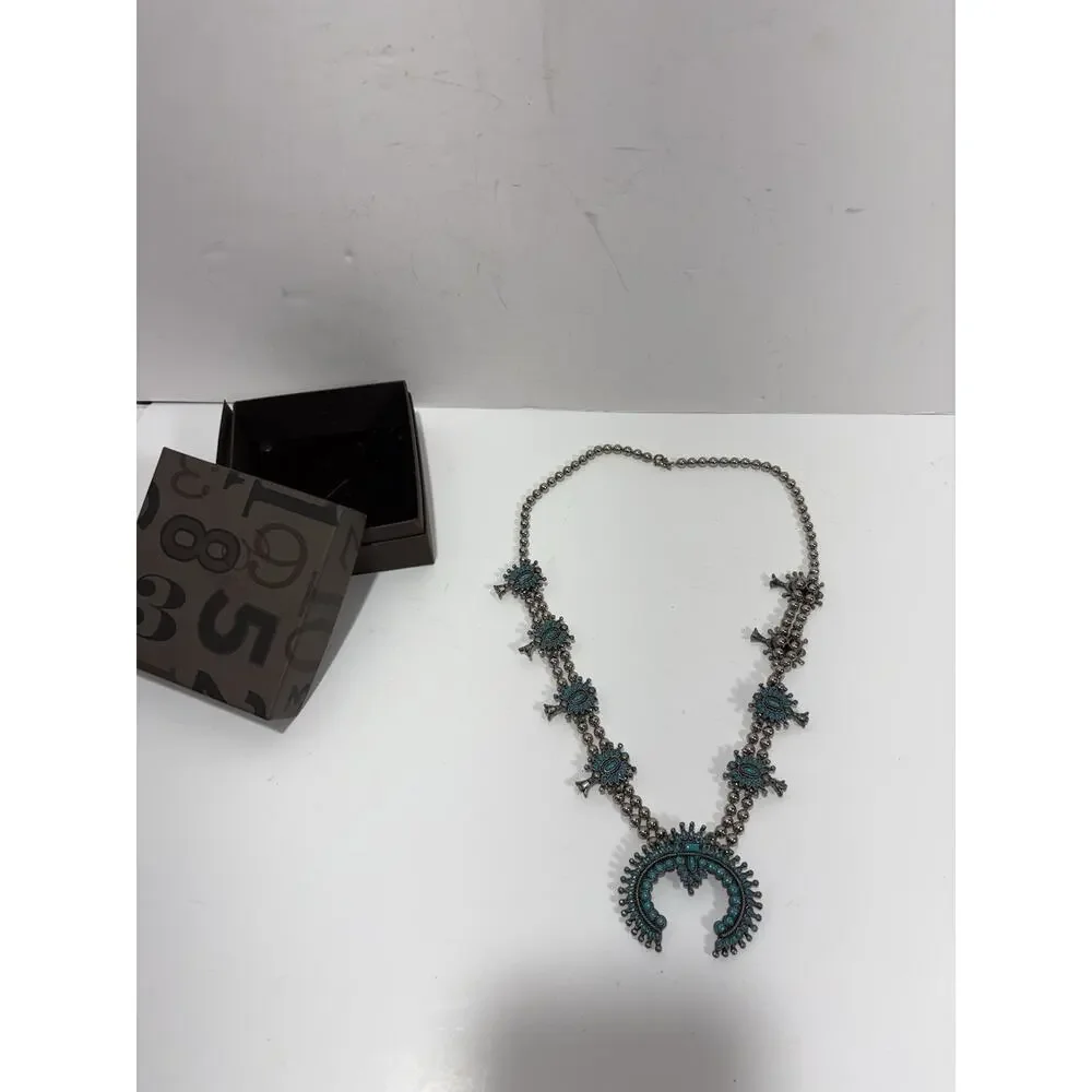 Vintage‎ Native American Squash Blossom Necklace Needlepoint Turquoise Gorgeous!